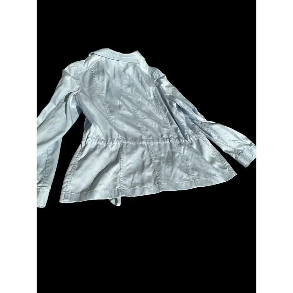 Talbots XL Twill Jacket Full‎ Zip Cinch Waist Baby Blue